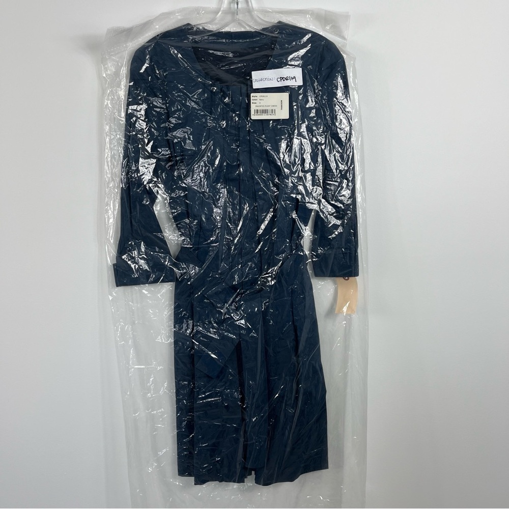 Thakoon Cotton Poplin Inverted Pleated Tie Waist Mini Dress Size 4 Navy Blue - Picture 3 of 10